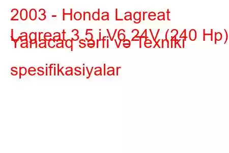 2003 - Honda Lagreat
Lagreat 3.5 i V6 24V (240 Hp) Yanacaq sərfi və Texniki spesifikasiyalar