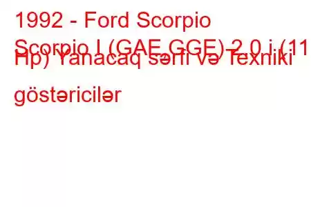 1992 - Ford Scorpio
Scorpio I (GAE,GGE) 2.0 i (115 Hp) Yanacaq sərfi və Texniki göstəricilər