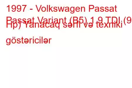 1997 - Volkswagen Passat
Passat Variant (B5) 1.9 TDI (90 Hp) Yanacaq sərfi və texniki göstəricilər