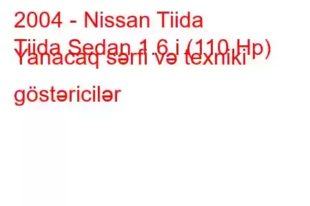 2004 - Nissan Tiida
Tiida Sedan 1.6 i (110 Hp) Yanacaq sərfi və texniki göstəricilər