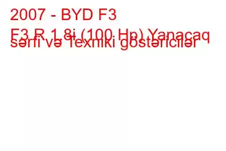 2007 - BYD F3
F3 R 1.8i (100 Hp) Yanacaq sərfi və Texniki göstəricilər