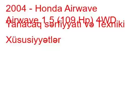 2004 - Honda Airwave
Airwave 1.5 (109 Hp) 4WD Yanacaq sərfiyyatı və Texniki Xüsusiyyətlər