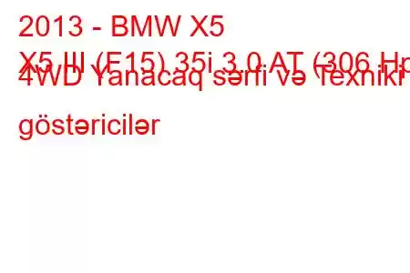 2013 - BMW X5
X5 III (F15) 35i 3.0 AT (306 Hp) 4WD Yanacaq sərfi və Texniki göstəricilər