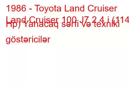 1986 - Toyota Land Cruiser
Land Cruiser 100 J7 2.4 i (114 Hp) Yanacaq sərfi və texniki göstəricilər