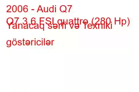 2006 - Audi Q7
Q7 3.6 FSI quattro (280 Hp) Yanacaq sərfi və Texniki göstəricilər