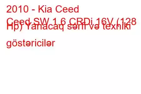 2010 - Kia Ceed
Ceed SW 1.6 CRDi 16V (128 Hp) Yanacaq sərfi və texniki göstəricilər