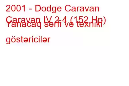 2001 - Dodge Caravan
Caravan IV 2.4 (152 Hp) Yanacaq sərfi və texniki göstəricilər