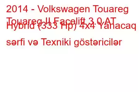 2014 - Volkswagen Touareg
Touareg II Facelift 3.0 AT Hybrid (333 Hp) 4x4 Yanacaq sərfi və Texniki göstəricilər