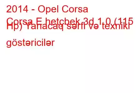 2014 - Opel Corsa
Corsa E hetçbek 3d 1.0 (115 Hp) Yanacaq sərfi və texniki göstəricilər