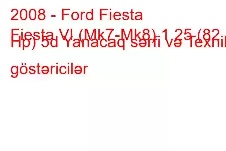 2008 - Ford Fiesta
Fiesta VI (Mk7-Mk8) 1.25 (82 Hp) 5d Yanacaq sərfi və Texniki göstəricilər