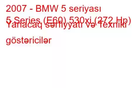 2007 - BMW 5 seriyası
5 Series (E60) 530xi (272 Hp) Yanacaq sərfiyyatı və Texniki göstəricilər