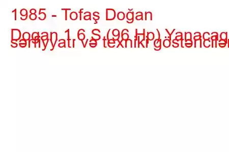 1985 - Tofaş Doğan
Dogan 1.6 S (96 Hp) Yanacaq sərfiyyatı və texniki göstəricilər