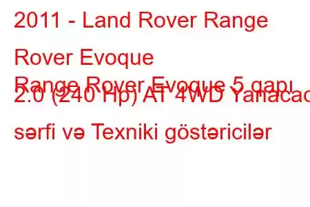 2011 - Land Rover Range Rover Evoque
Range Rover Evoque 5 qapı 2.0 (240 Hp) AT 4WD Yanacaq sərfi və Texniki göstəricilər