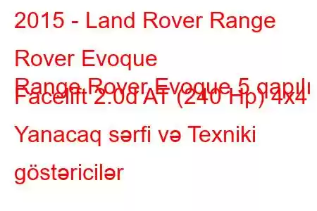 2015 - Land Rover Range Rover Evoque
Range Rover Evoque 5 qapılı Facelift 2.0d AT (240 Hp) 4x4 Yanacaq sərfi və Texniki göstəricilər