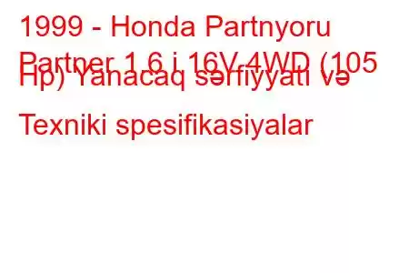 1999 - Honda Partnyoru
Partner 1.6 i 16V 4WD (105 Hp) Yanacaq sərfiyyatı və Texniki spesifikasiyalar