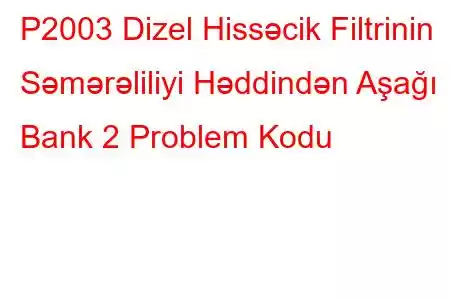 P2003 Dizel Hissəcik Filtrinin Səmərəliliyi Həddindən Aşağı Bank 2 Problem Kodu