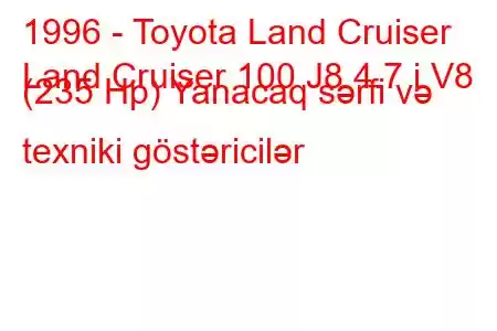 1996 - Toyota Land Cruiser
Land Cruiser 100 J8 4.7 i V8 (235 Hp) Yanacaq sərfi və texniki göstəricilər