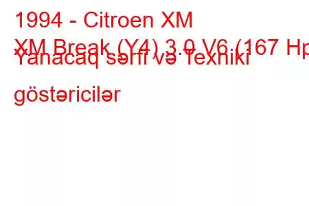 1994 - Citroen XM
XM Break (Y4) 3.0 V6 (167 Hp) Yanacaq sərfi və Texniki göstəricilər