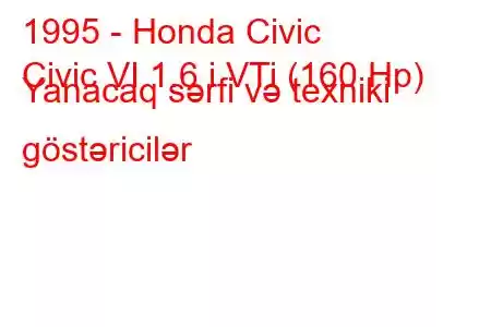 1995 - Honda Civic
Civic VI 1.6 i VTi (160 Hp) Yanacaq sərfi və texniki göstəricilər