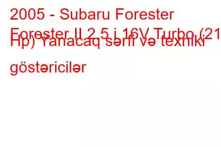 2005 - Subaru Forester
Forester II 2.5 i 16V Turbo (211 Hp) Yanacaq sərfi və texniki göstəricilər