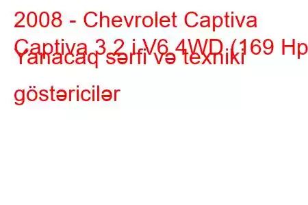 2008 - Chevrolet Captiva
Captiva 3.2 i V6 4WD (169 Hp) Yanacaq sərfi və texniki göstəricilər