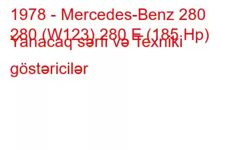 1978 - Mercedes-Benz 280
280 (W123) 280 E (185 Hp) Yanacaq sərfi və Texniki göstəricilər