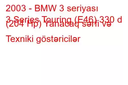 2003 - BMW 3 seriyası
3 Series Touring (E46) 330 d (204 Hp) Yanacaq sərfi və Texniki göstəricilər