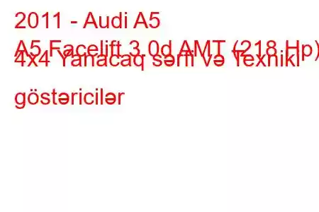 2011 - Audi A5
A5 Facelift 3.0d AMT (218 Hp) 4x4 Yanacaq sərfi və Texniki göstəricilər