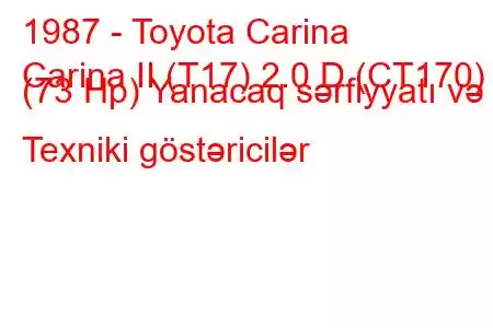 1987 - Toyota Carina
Carina II (T17) 2.0 D (CT170) (73 Hp) Yanacaq sərfiyyatı və Texniki göstəricilər