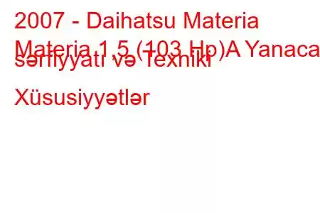 2007 - Daihatsu Materia
Materia 1,5 (103 Hp)A Yanacaq sərfiyyatı və Texniki Xüsusiyyətlər