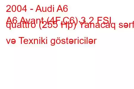 2004 - Audi A6
A6 Avant (4F,C6) 3.2 FSI quattro (255 Hp) Yanacaq sərfi və Texniki göstəricilər