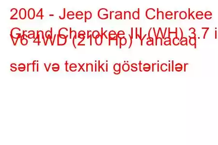 2004 - Jeep Grand Cherokee
Grand Cherokee III (WH) 3.7 i V6 4WD (210 Hp) Yanacaq sərfi və texniki göstəricilər