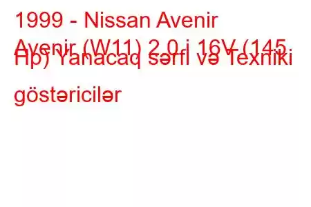 1999 - Nissan Avenir
Avenir (W11) 2.0 i 16V (145 Hp) Yanacaq sərfi və Texniki göstəricilər