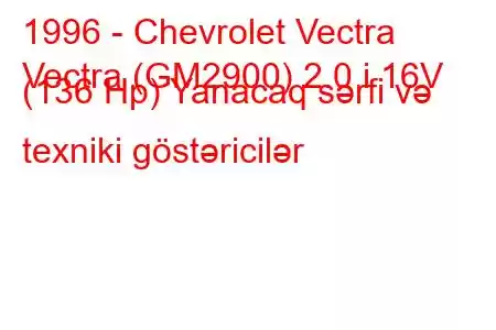 1996 - Chevrolet Vectra
Vectra (GM2900) 2.0 i 16V (136 Hp) Yanacaq sərfi və texniki göstəricilər