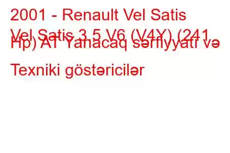 2001 - Renault Vel Satis
Vel Satis 3.5 V6 (V4Y) (241 Hp) AT Yanacaq sərfiyyatı və Texniki göstəricilər