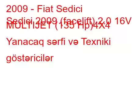 2009 - Fiat Sedici
Sedici 2009 (facelift) 2.0 16V MULTIJET (135 Hp)4X4 Yanacaq sərfi və Texniki göstəricilər