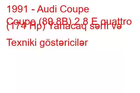 1991 - Audi Coupe
Coupe (89.8B) 2.8 E quattro (174 Hp) Yanacaq sərfi və Texniki göstəricilər