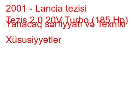 2001 - Lancia tezisi
Tezis 2.0 20V Turbo (185 Hp) Yanacaq sərfiyyatı və Texniki Xüsusiyyətlər