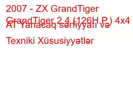 2007 - ZX GrandTiger
GrandTiger 2.4 (126H.P.) 4x4 AT Yanacaq sərfiyyatı və Texniki Xüsusiyyətlər