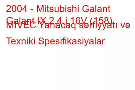 2004 - Mitsubishi Galant
Galant IX 2.4 i 16V (158) MIVEC Yanacaq sərfiyyatı və Texniki Spesifikasiyalar