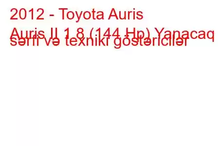 2012 - Toyota Auris
Auris II 1.8 (144 Hp) Yanacaq sərfi və texniki göstəricilər