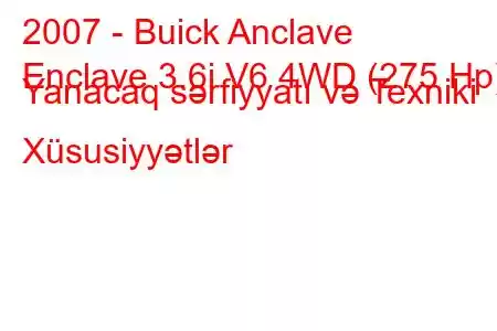 2007 - Buick Anclave
Enclave 3.6i V6 4WD (275 Hp) Yanacaq sərfiyyatı və Texniki Xüsusiyyətlər