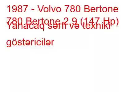 1987 - Volvo 780 Bertone
780 Bertone 2.9 (147 Hp) Yanacaq sərfi və texniki göstəricilər