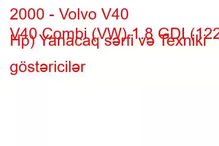 2000 - Volvo V40
V40 Combi (VW) 1.8 GDI (122 Hp) Yanacaq sərfi və Texniki göstəricilər