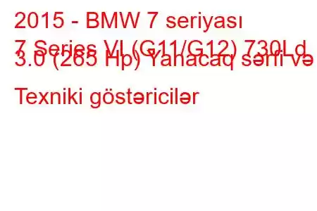 2015 - BMW 7 seriyası
7 Series VI (G11/G12) 730Ld 3.0 (265 Hp) Yanacaq sərfi və Texniki göstəricilər