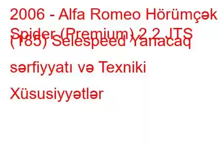 2006 - Alfa Romeo Hörümçək
Spider (Premium) 2.2 JTS (185) Selespeed Yanacaq sərfiyyatı və Texniki Xüsusiyyətlər