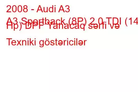 2008 - Audi A3
A3 Sportback (8P) 2.0 TDI (140 Hp) DPF Yanacaq sərfi və Texniki göstəricilər