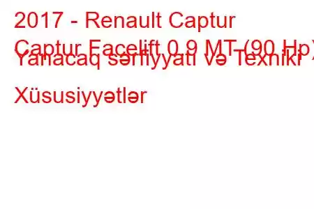 2017 - Renault Captur
Captur Facelift 0.9 MT (90 Hp) Yanacaq sərfiyyatı və Texniki Xüsusiyyətlər