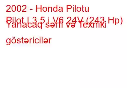 2002 - Honda Pilotu
Pilot I 3.5 i V6 24V (243 Hp) Yanacaq sərfi və Texniki göstəricilər