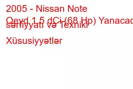 2005 - Nissan Note
Qeyd 1.5 dCi (68 Hp) Yanacaq sərfiyyatı və Texniki Xüsusiyyətlər